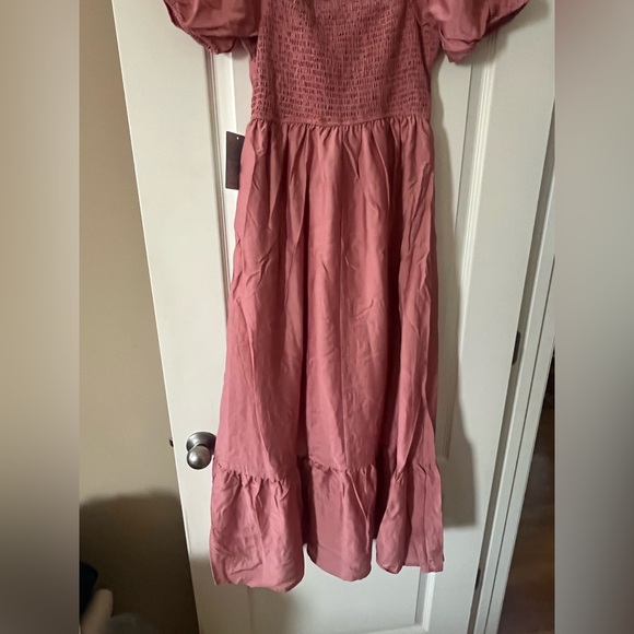 August Sky Dark Blush Puffy Sleeve Stretchy Maxi Dress Women’s size medium - Picture 2 of 15